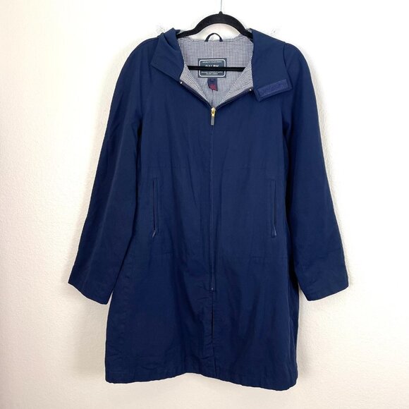 Ralph Lauren Womens Large Navy Mid Length Zip Up Jacket With Hood Coat - Picture 1 of 10